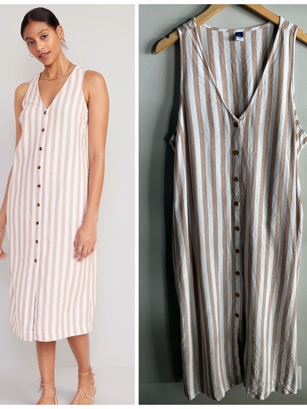 Old Navy Linen Blend Striped Button Front Midi Dress XL Lace Up Back